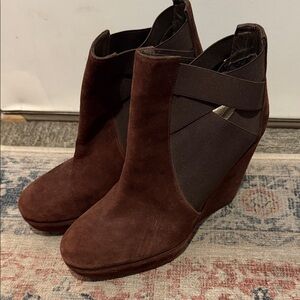 Stuart Weitzman Dark Brown Suede Wedge Ankle Boots